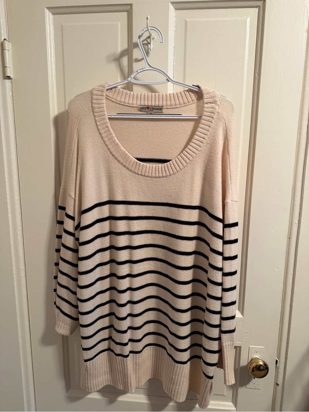 Love & Legend Cream and Black Striped Scoop Neck Sweater
